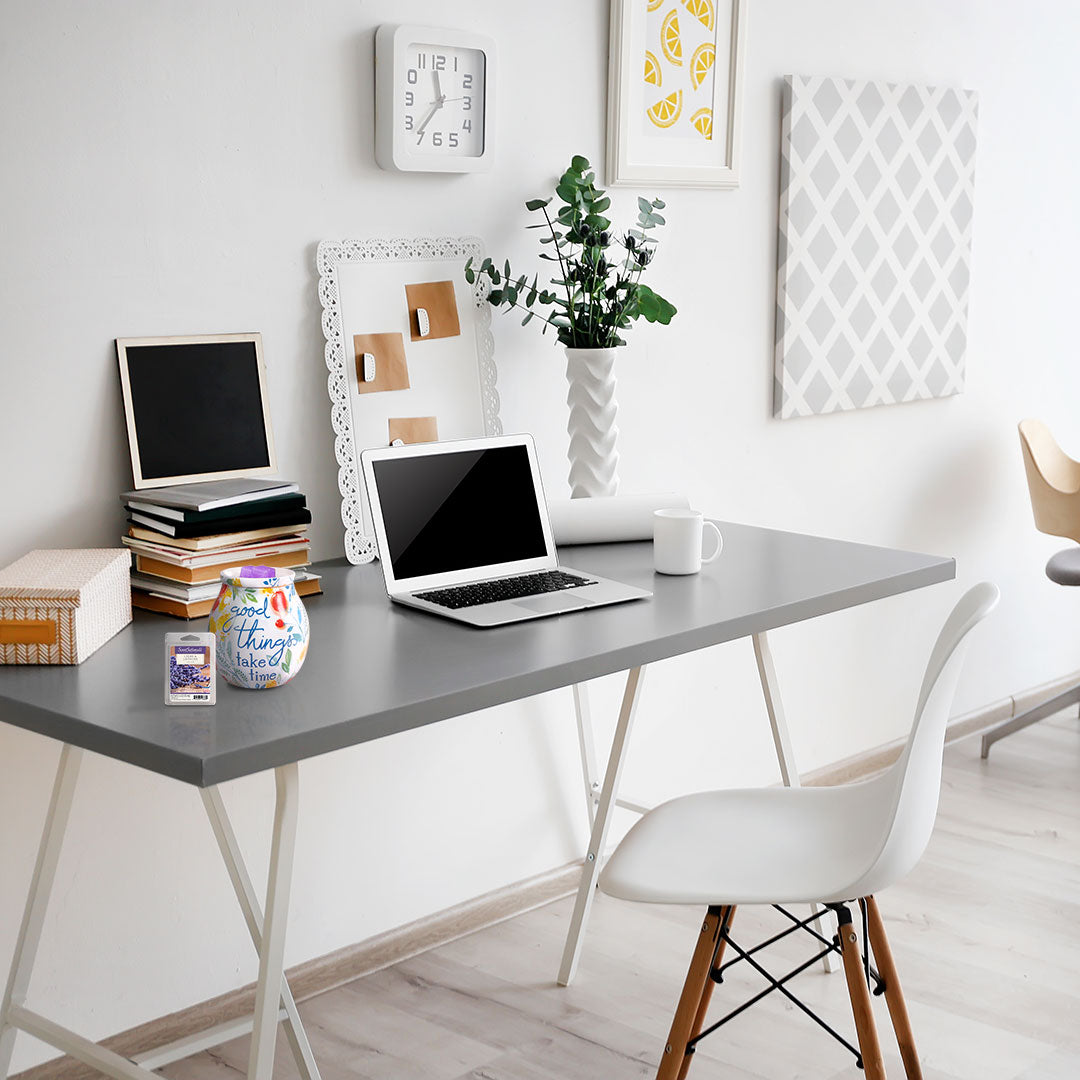 nice office desk with a wax warmer