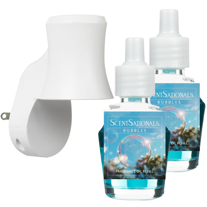 Plug in Air Freshener Starter Set – Swivel Plug Fragrance Oil Diffusers & 2 Long Lasting Scent Refills - Bubbles Scent