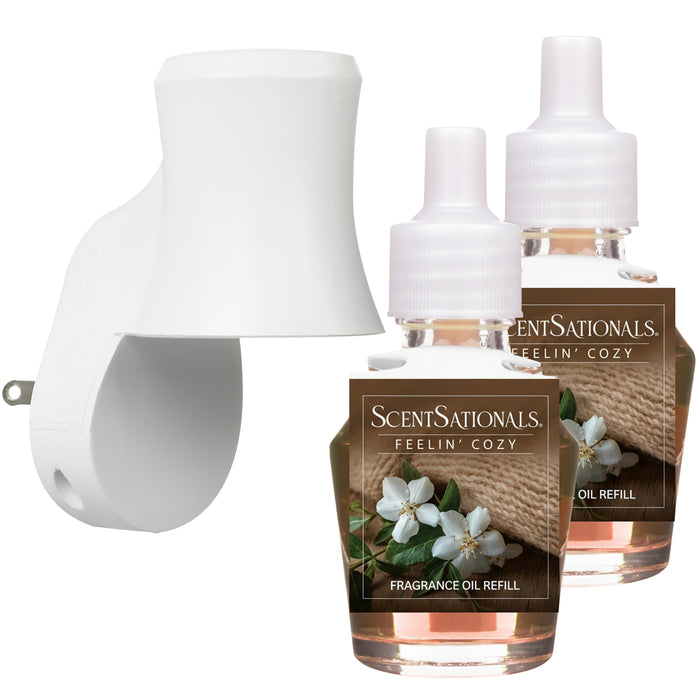 Plug in Air Freshener Starter Set – Swivel Plug Fragrance Oil Diffusers & 2 Long Lasting Scent Refills - Feelin' Cozy Scent