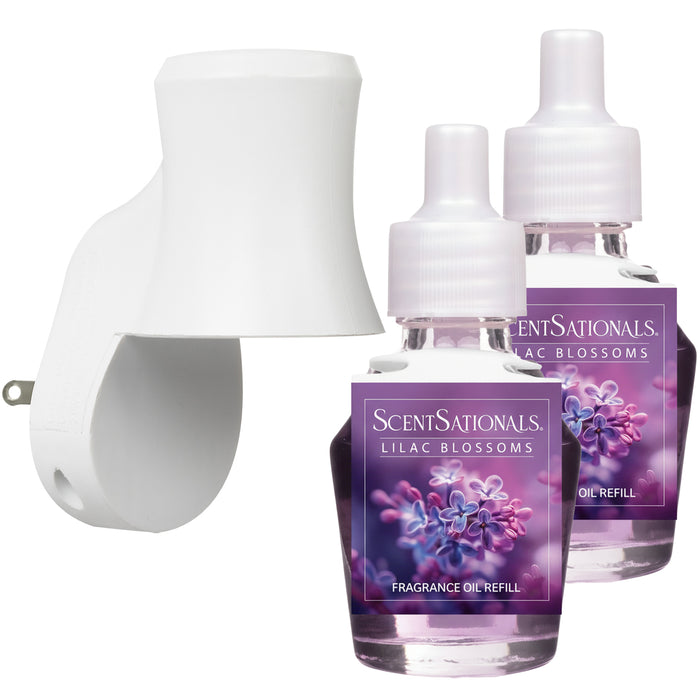 Plug in Air Freshener Starter Set – Swivel Plug Fragrance Oil Diffusers & 2 Long Lasting Scent Refills - Lilac Blossoms Scent