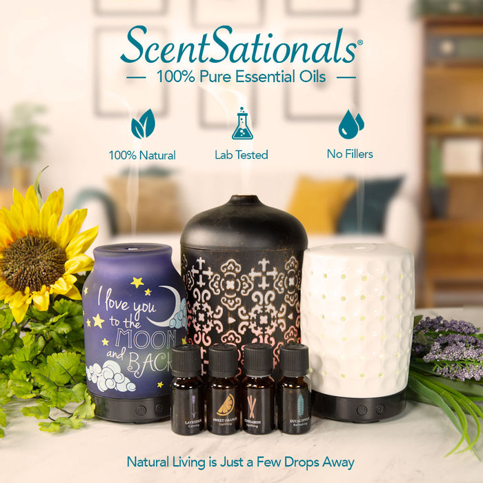 Essential Oils Diffuser Set ScentSationals W/Lemon & Sweet Orange New